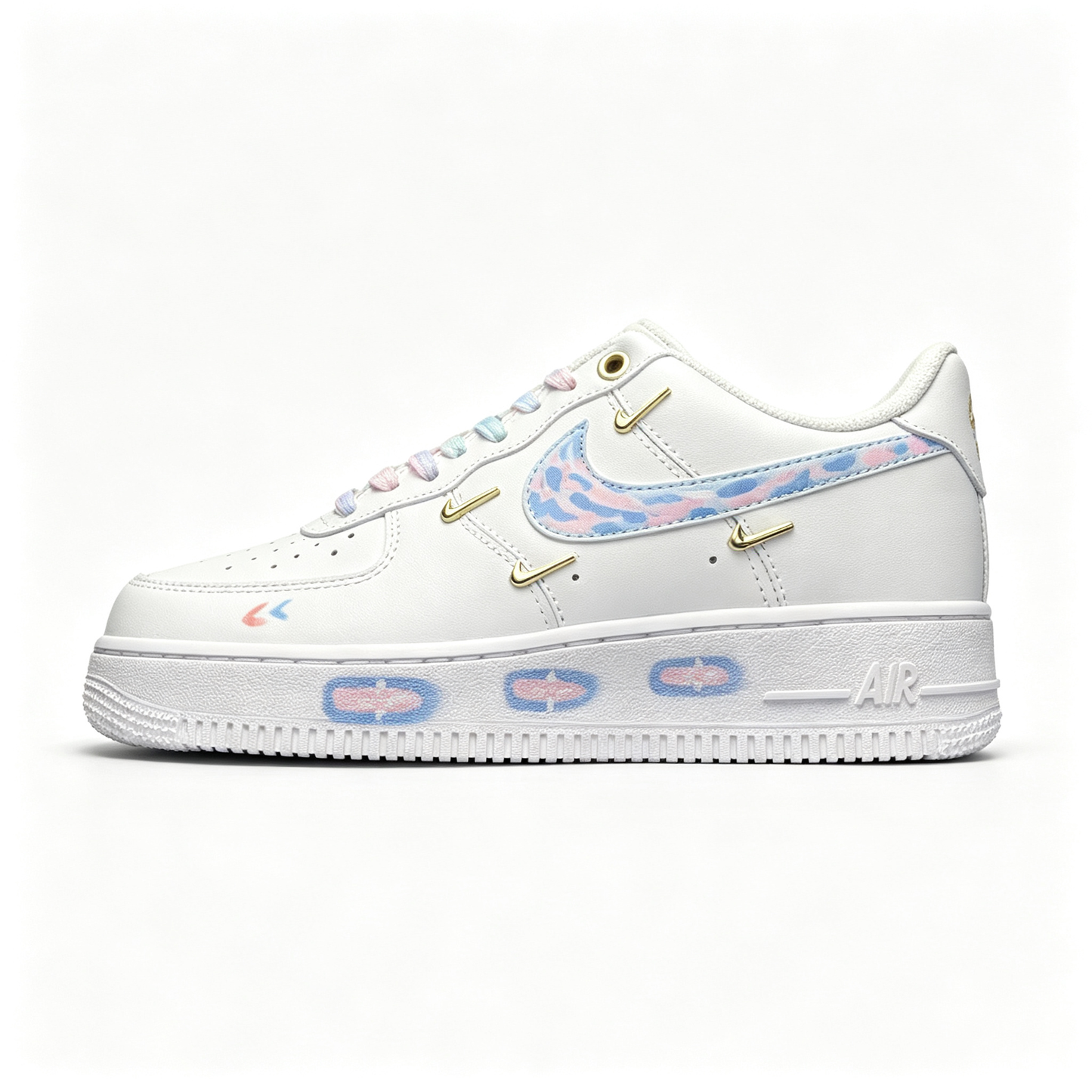 Nike Air Force 1 '07 Low Custom — Multi Mini Gold Swoosh | Pastel Camo
