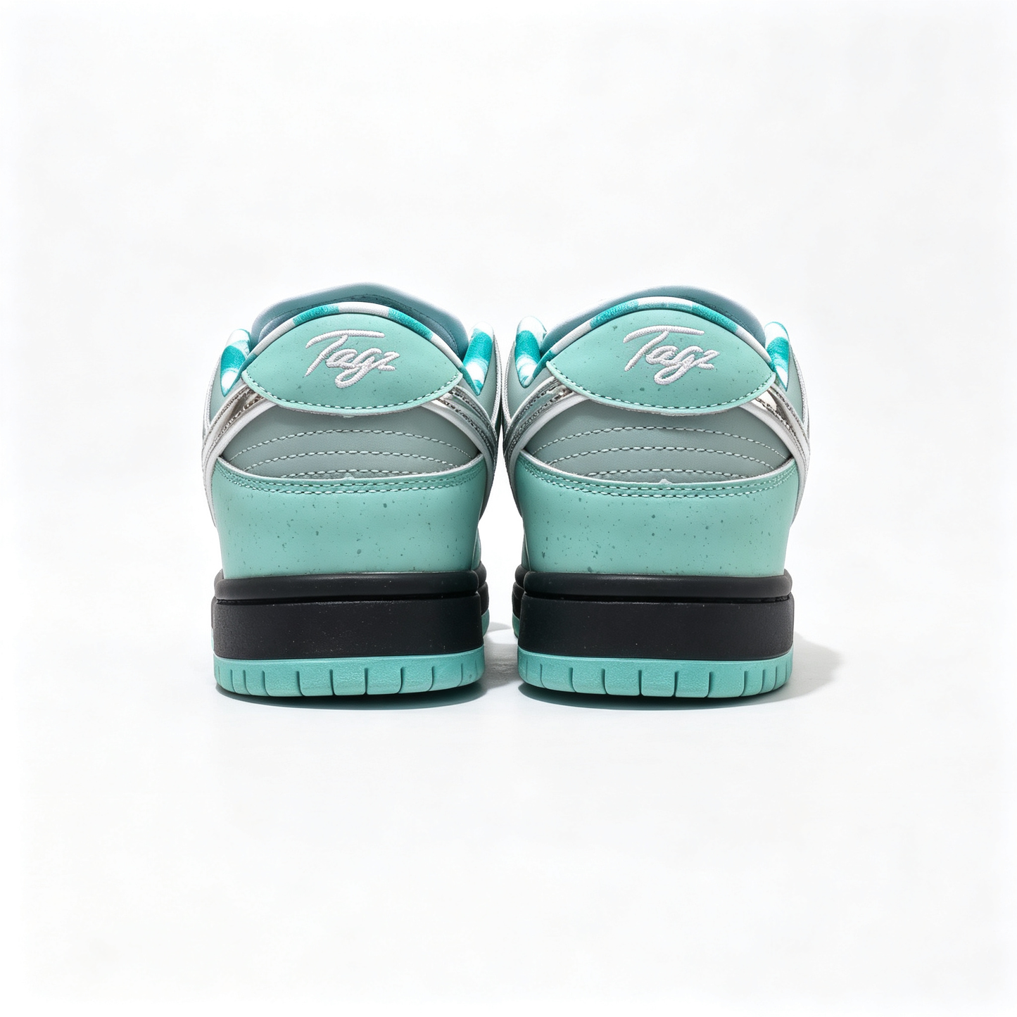 Nike Dunk Low Custom — Tiffany Mint / Silver / Double Swoosh / Black Midsole