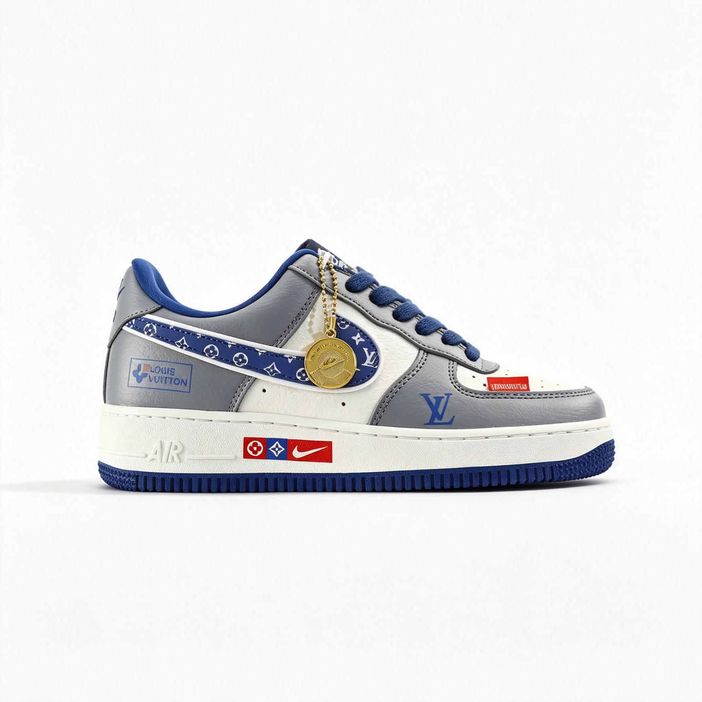Nike Air Force 1 Low 'Royal Blue Swoosh' – Grey & White Leather Sneakers