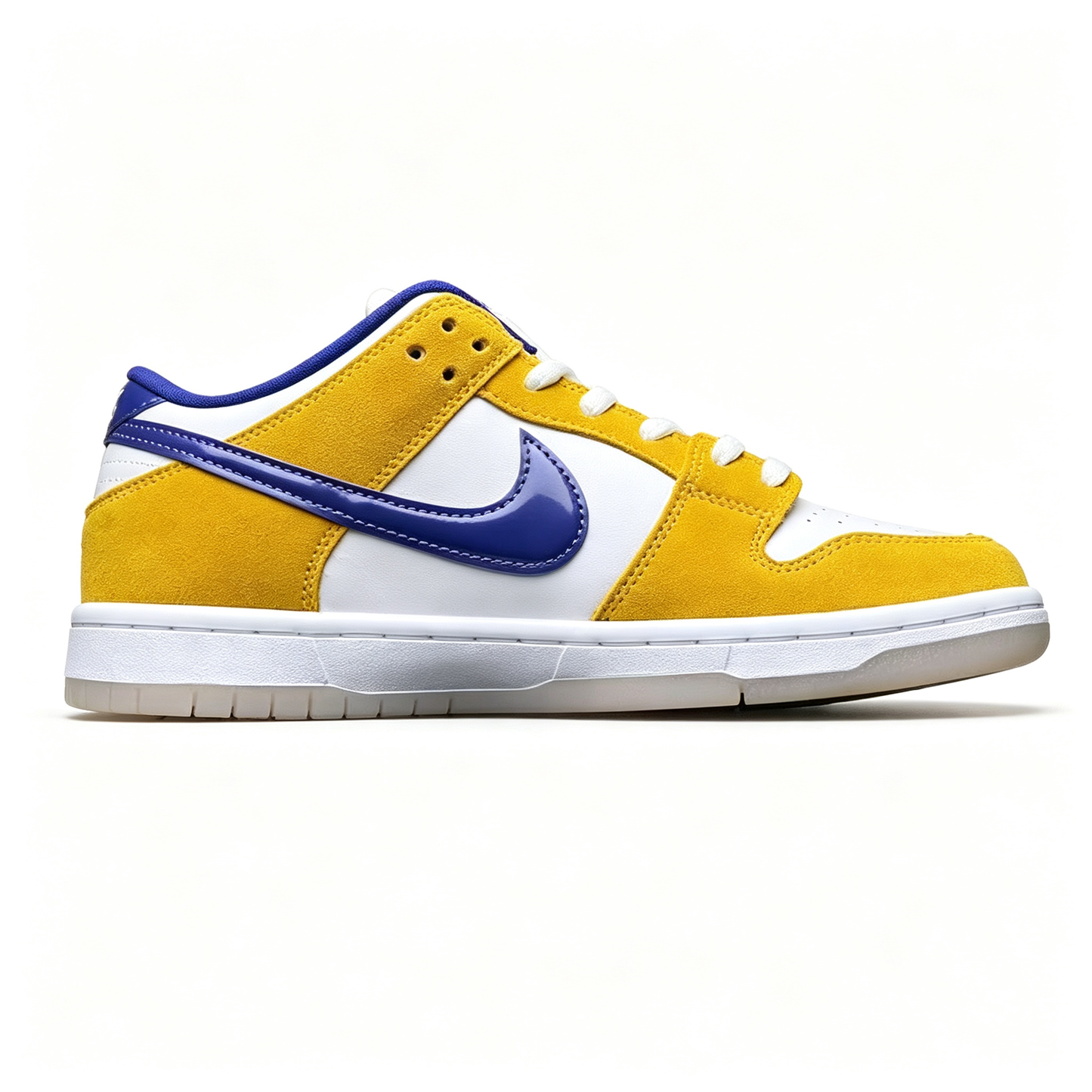 Nike Dunk Low – White / Yellow Suede / Purple Swoosh / Translucent Sole