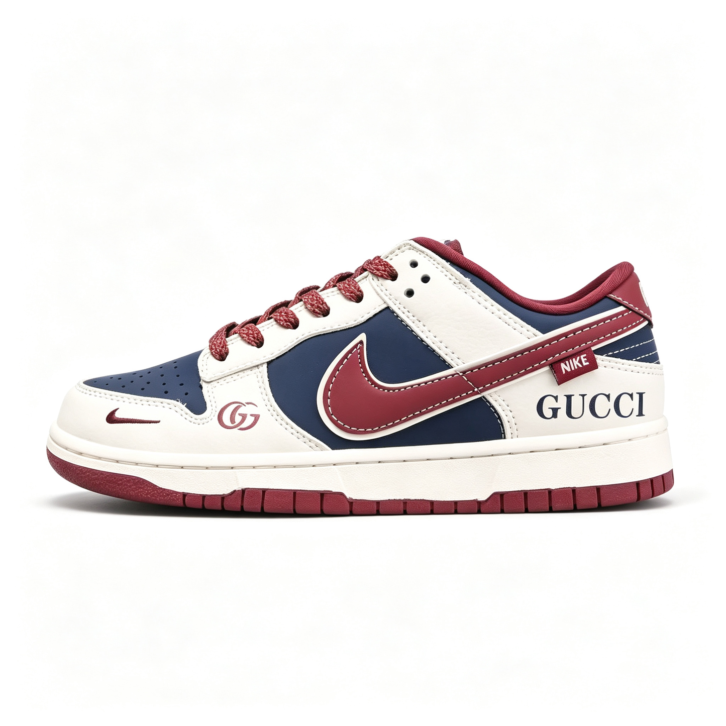 Nike Dunk Low Custom | Off-White Navy & Burgundy GG Print Low-Top Sneakers