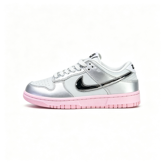Nike Dunk Low Women's — Metallic Silver / Black Patent / Pink Outsole