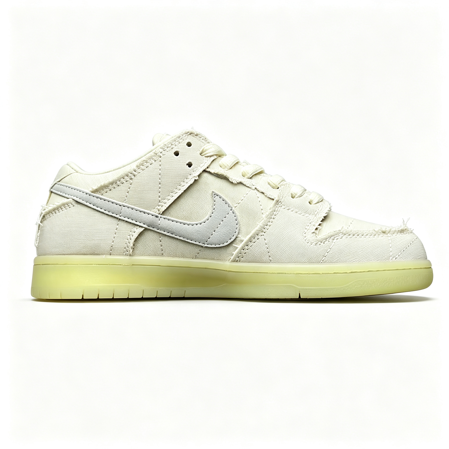 Nike Dunk Low Sneakers – Cream / Off-White | Frayed Canvas & Translucent Sole